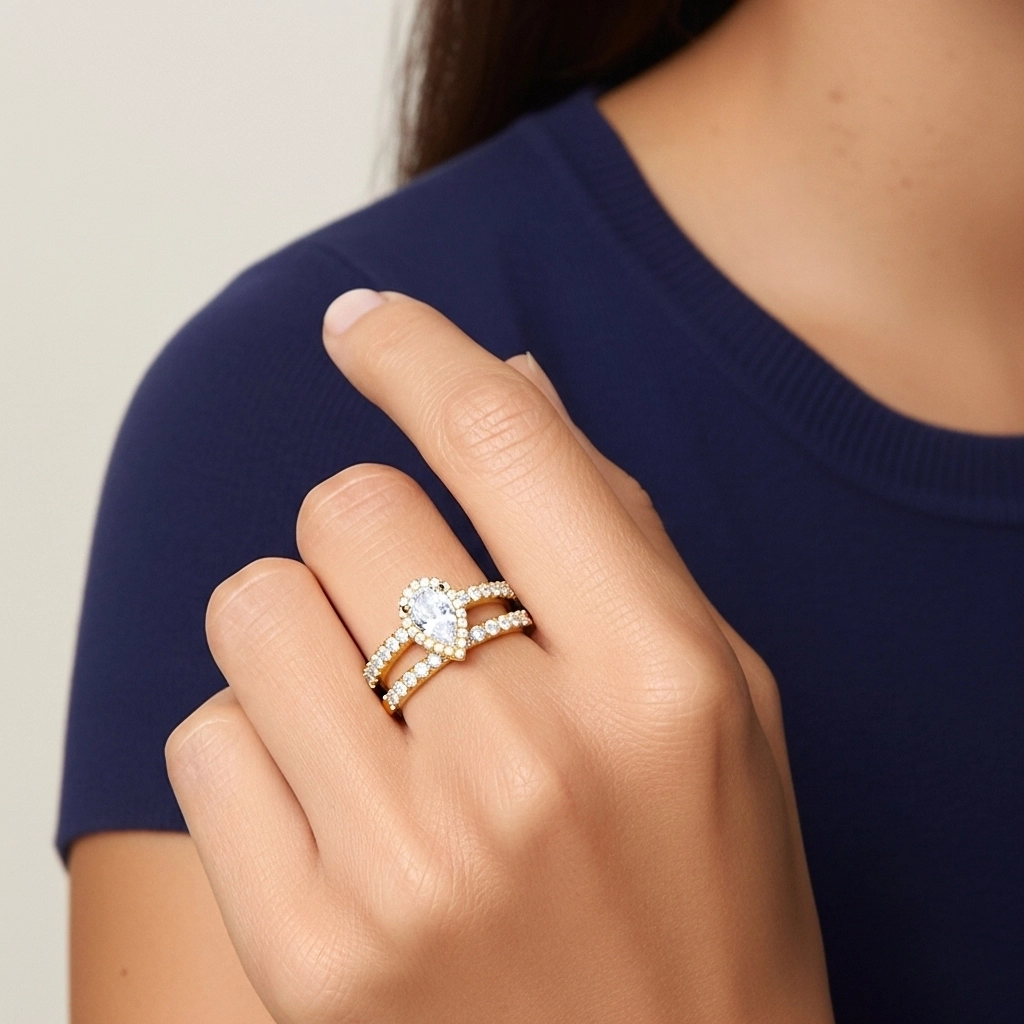 925 Sterling Silver Moissanite Wedding Ring Set