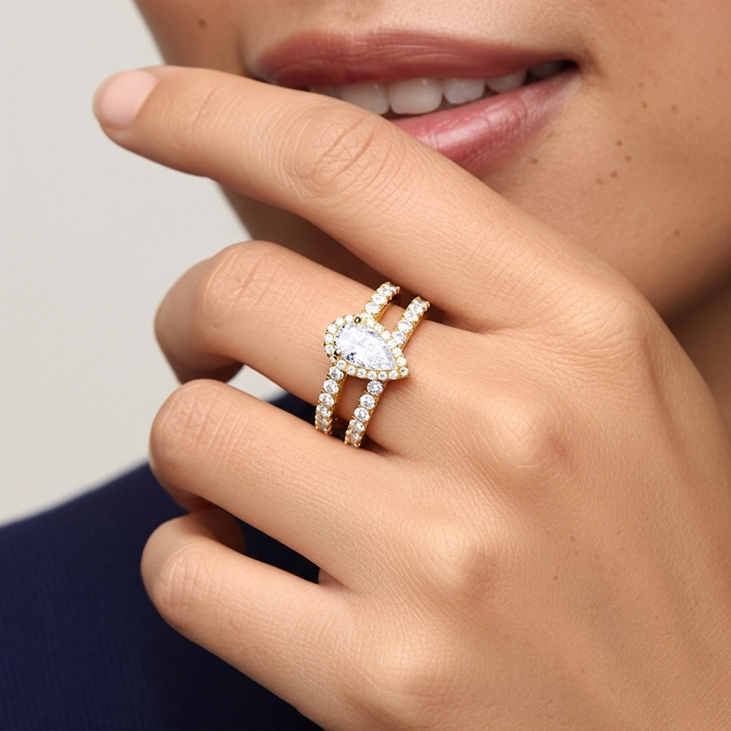 925 Sterling Silver Moissanite Wedding Ring Set