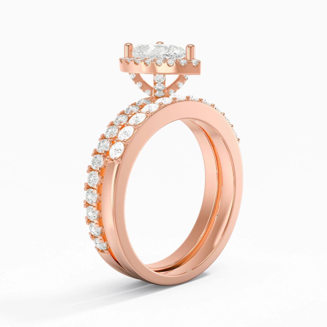 14K Rose Gold Moissanite Wedding Ring Set