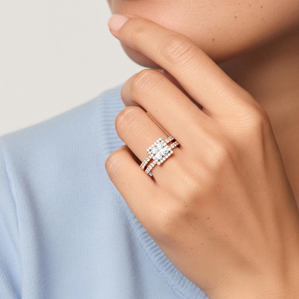 925 Sterling Silver Moissanite Wedding Ring Set