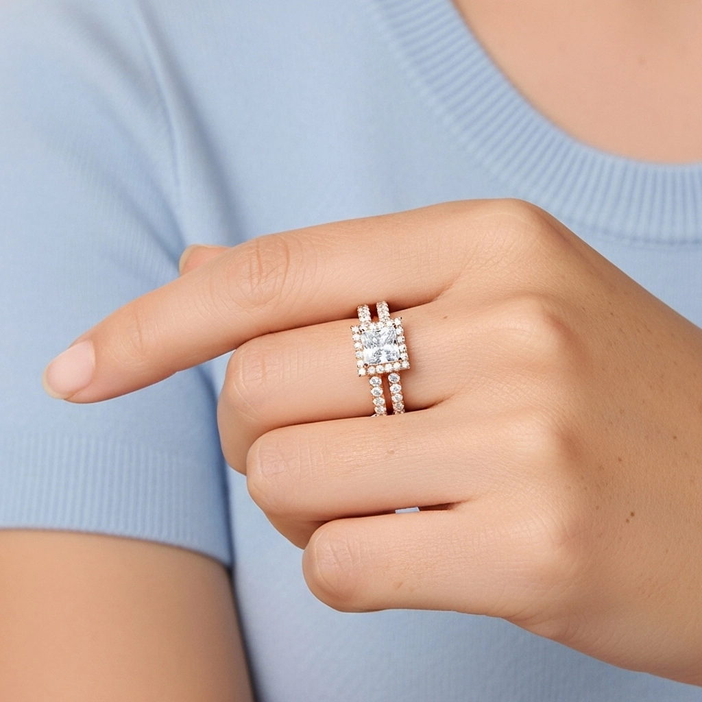 925 Sterling Silver Moissanite Wedding Ring Set