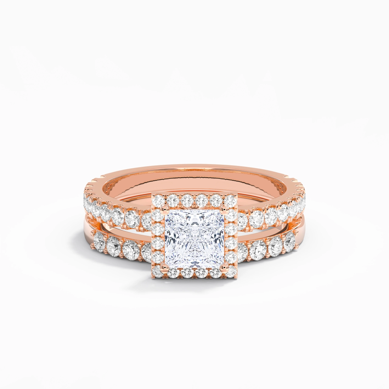18K Rose Gold Moissanite Wedding Ring Set