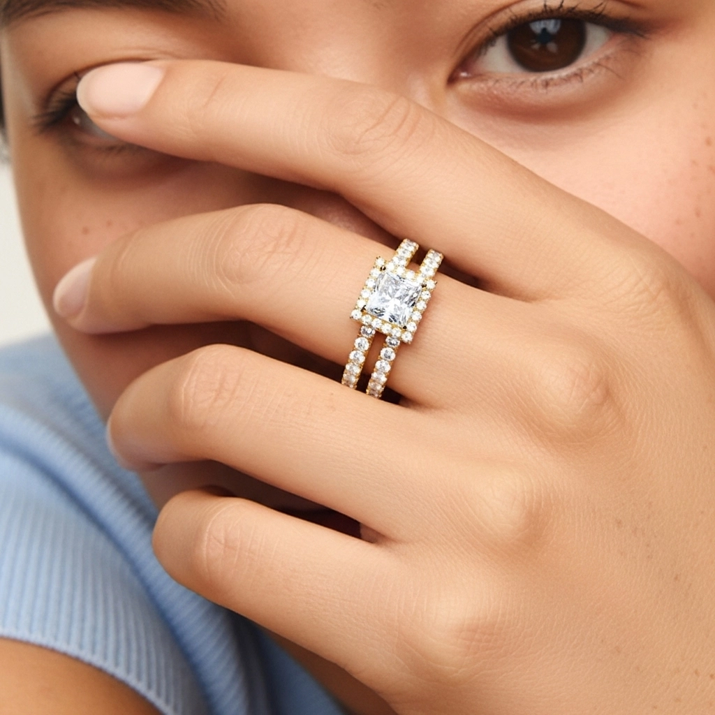 925 Sterling Silver Moissanite Wedding Ring Set