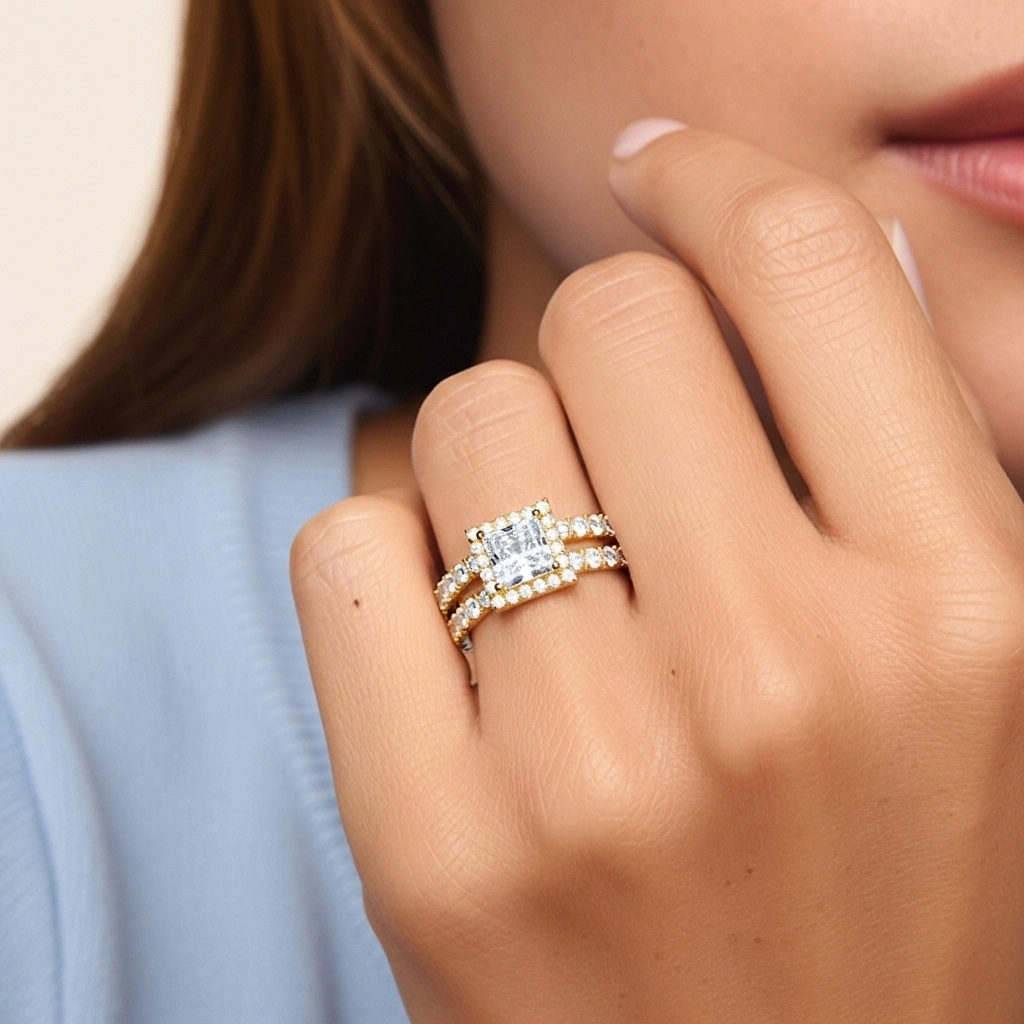 925 Sterling Silver Moissanite Wedding Ring Set