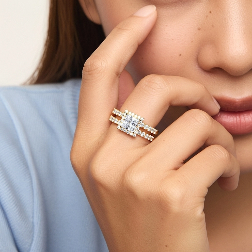 925 Sterling Silver Moissanite Wedding Ring Set