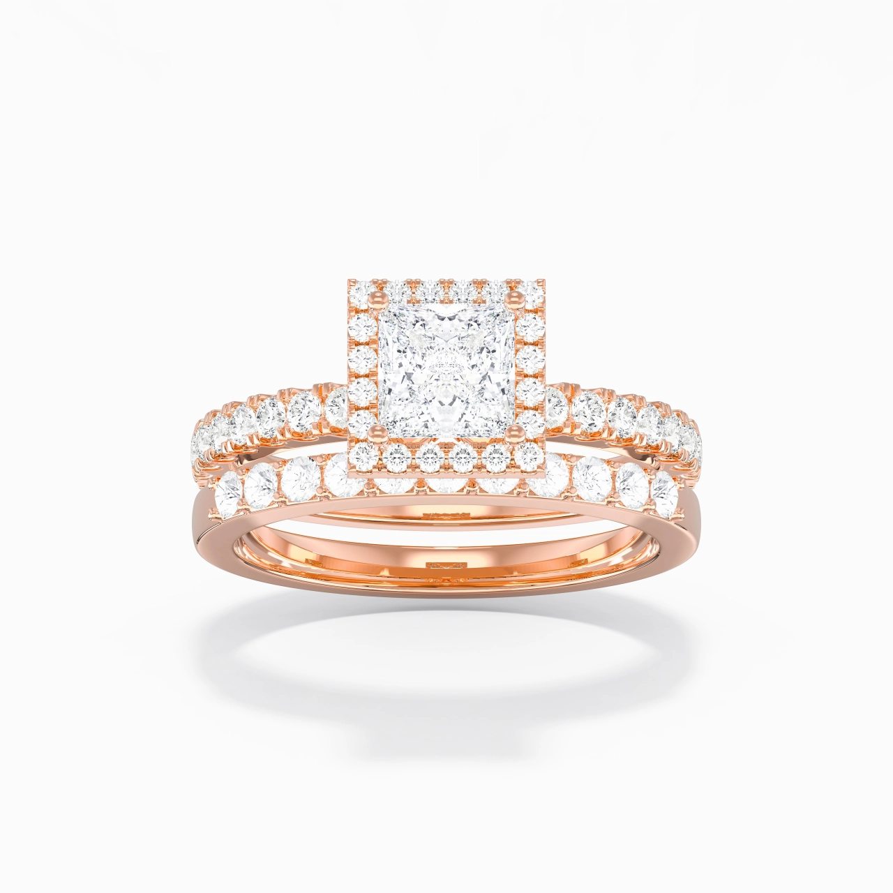 18K Rose Gold Moissanite Wedding Ring Set