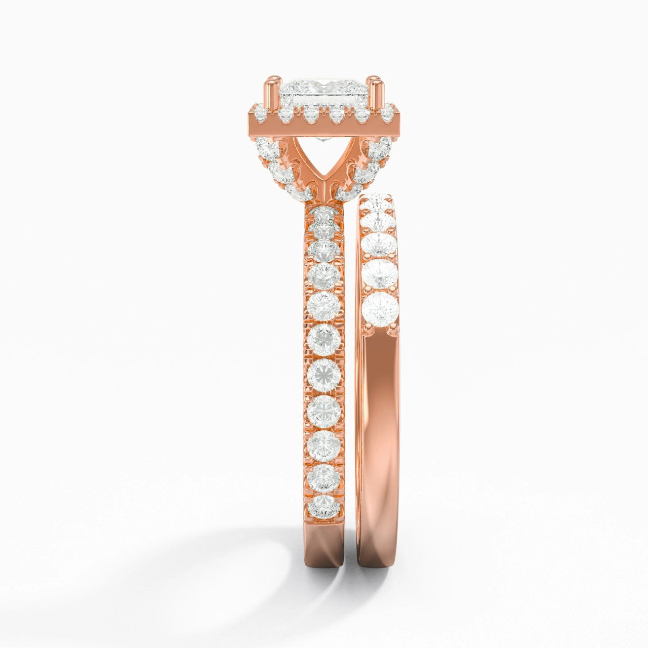 18K Rose Gold Moissanite Wedding Ring Set