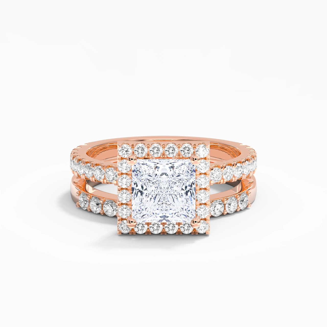 14K Rose Gold Moissanite Wedding Ring Set