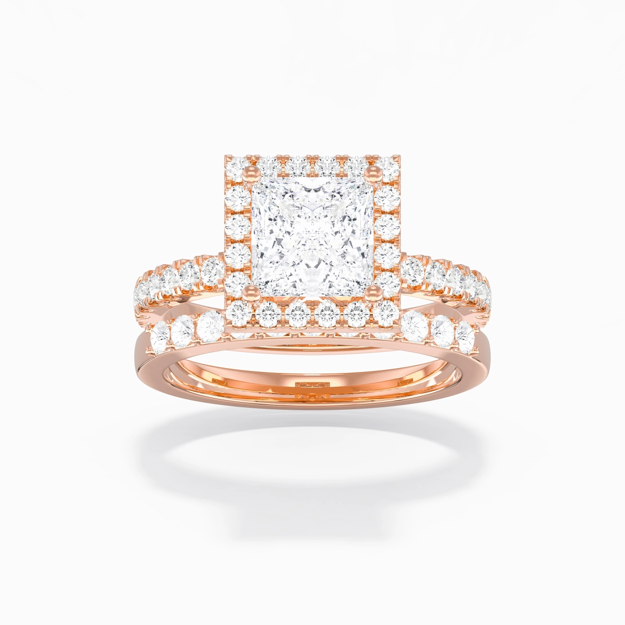 14K Rose Gold Moissanite Wedding Ring Set