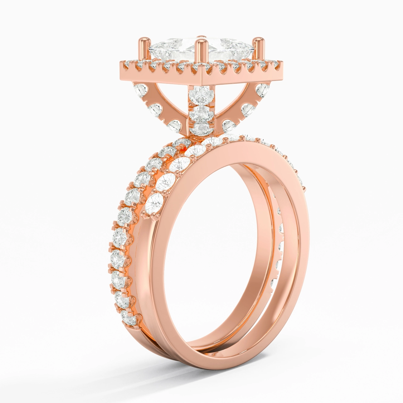 14K Rose Gold Moissanite Wedding Ring Set