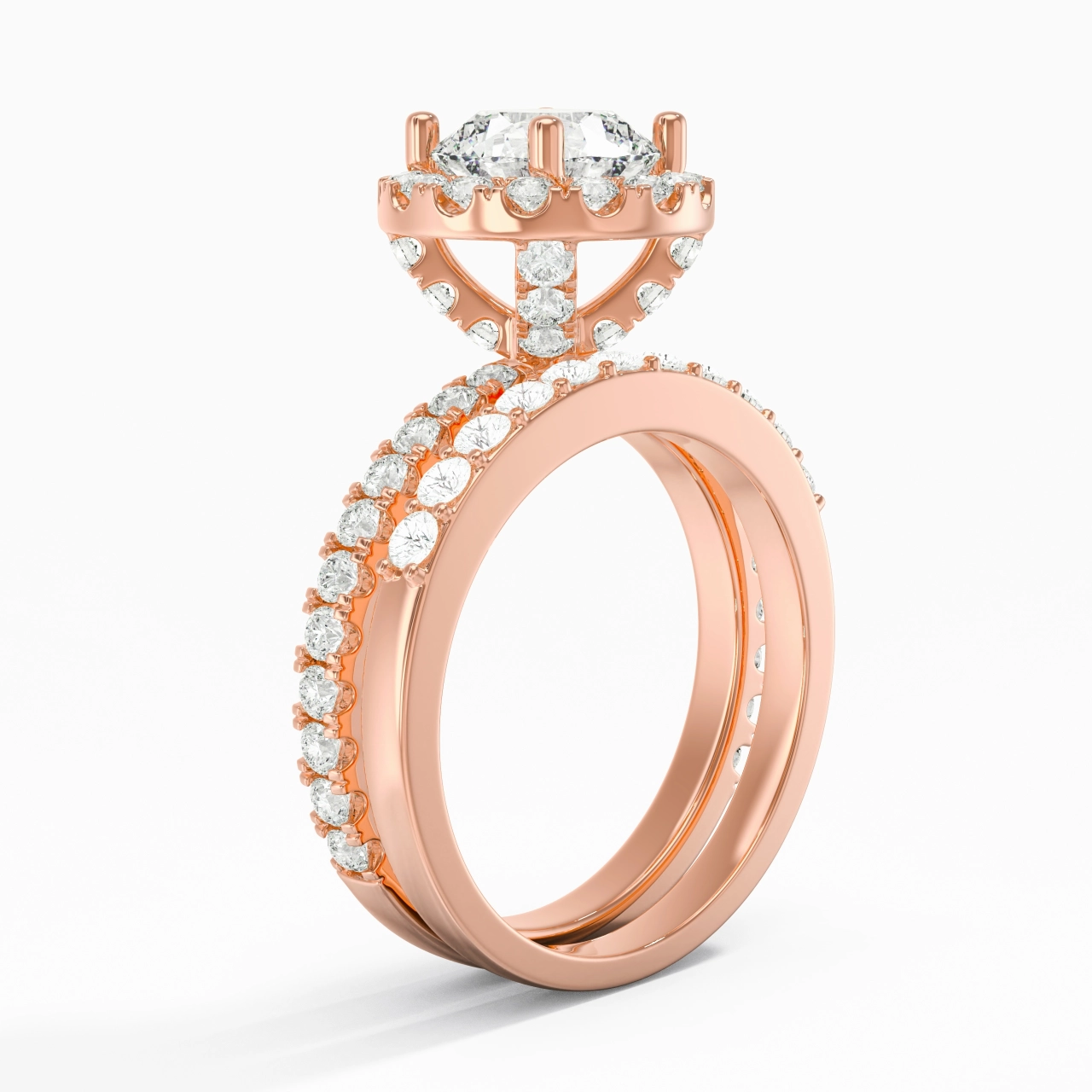 14K Rose Gold Moissanite Wedding Ring Set