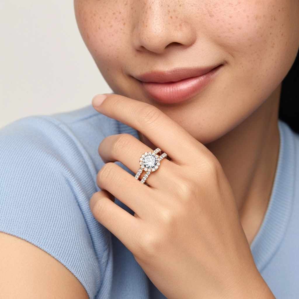 14K Rose Gold Moissanite Wedding Ring Set