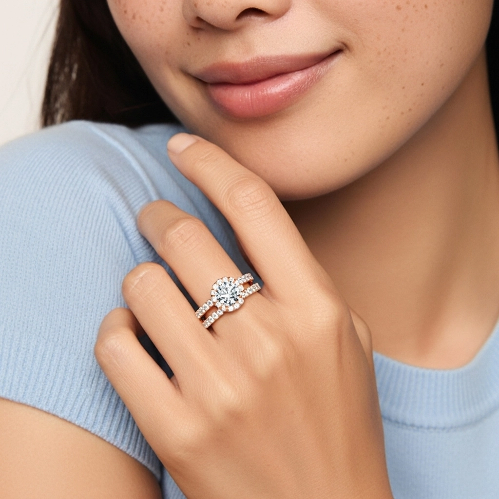 14K Rose Gold Moissanite Wedding Ring Set