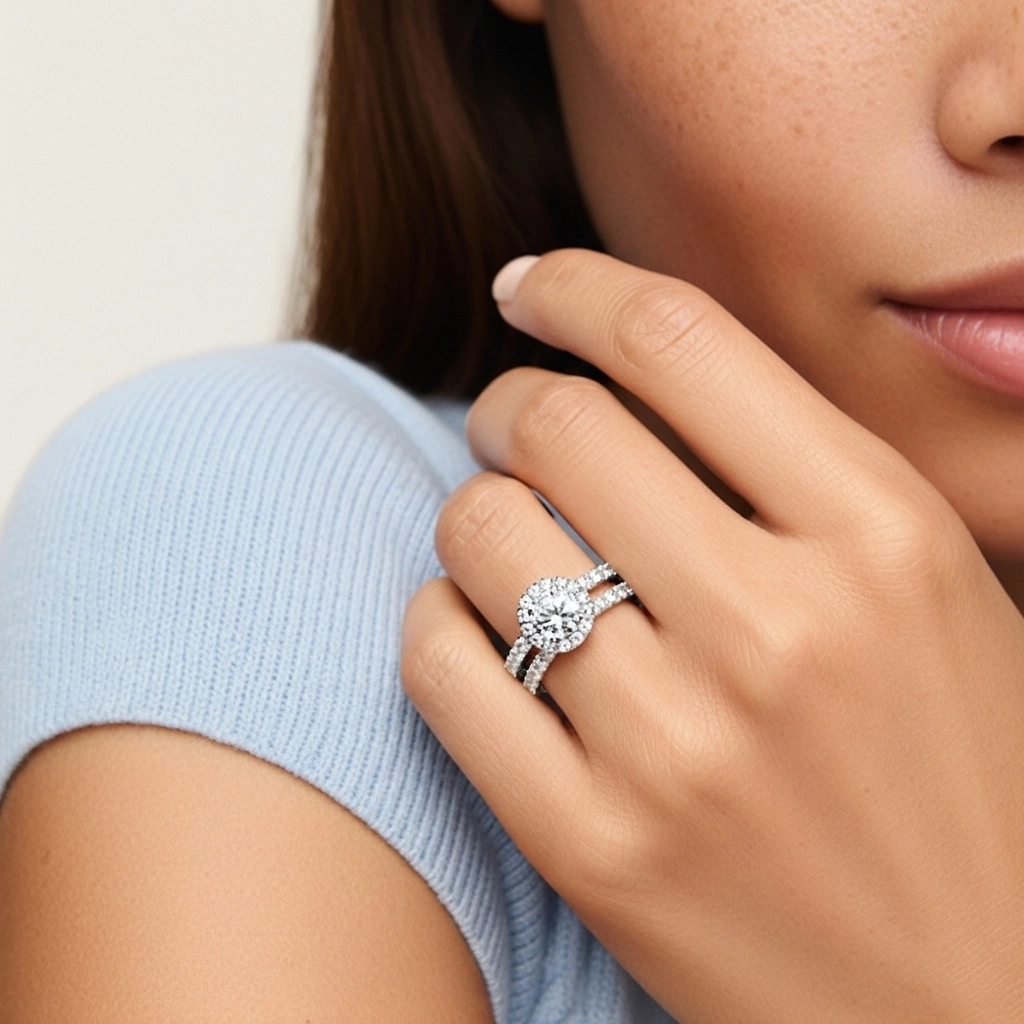 925 Sterling Silver Moissanite Wedding Ring Set