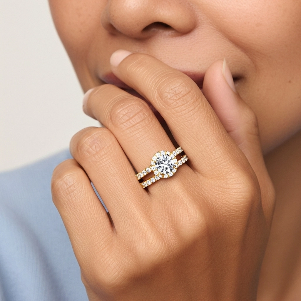 14K Gold Moissanite Wedding Ring Set