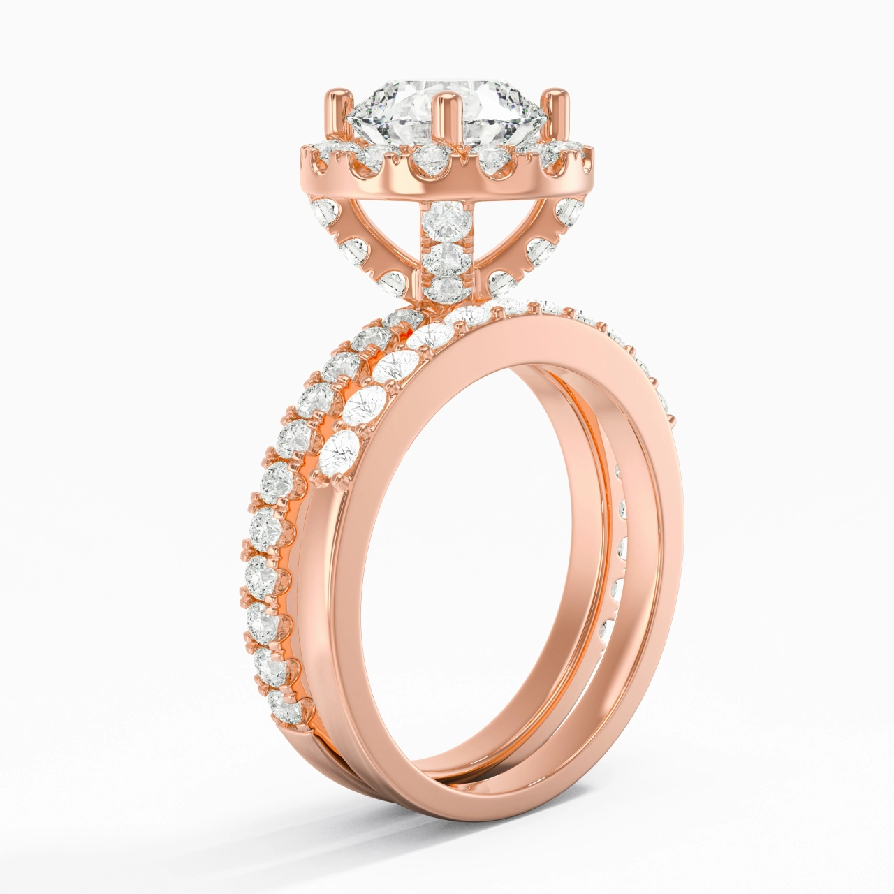 14K Rose Gold Moissanite Wedding Ring Set