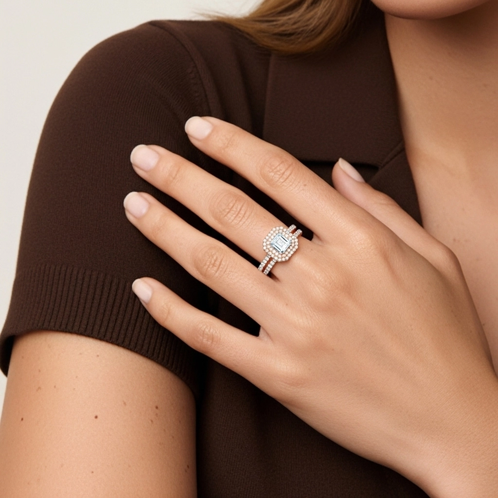 1.00ct Moissanite Wedding Ring Set 14K Rose Gold