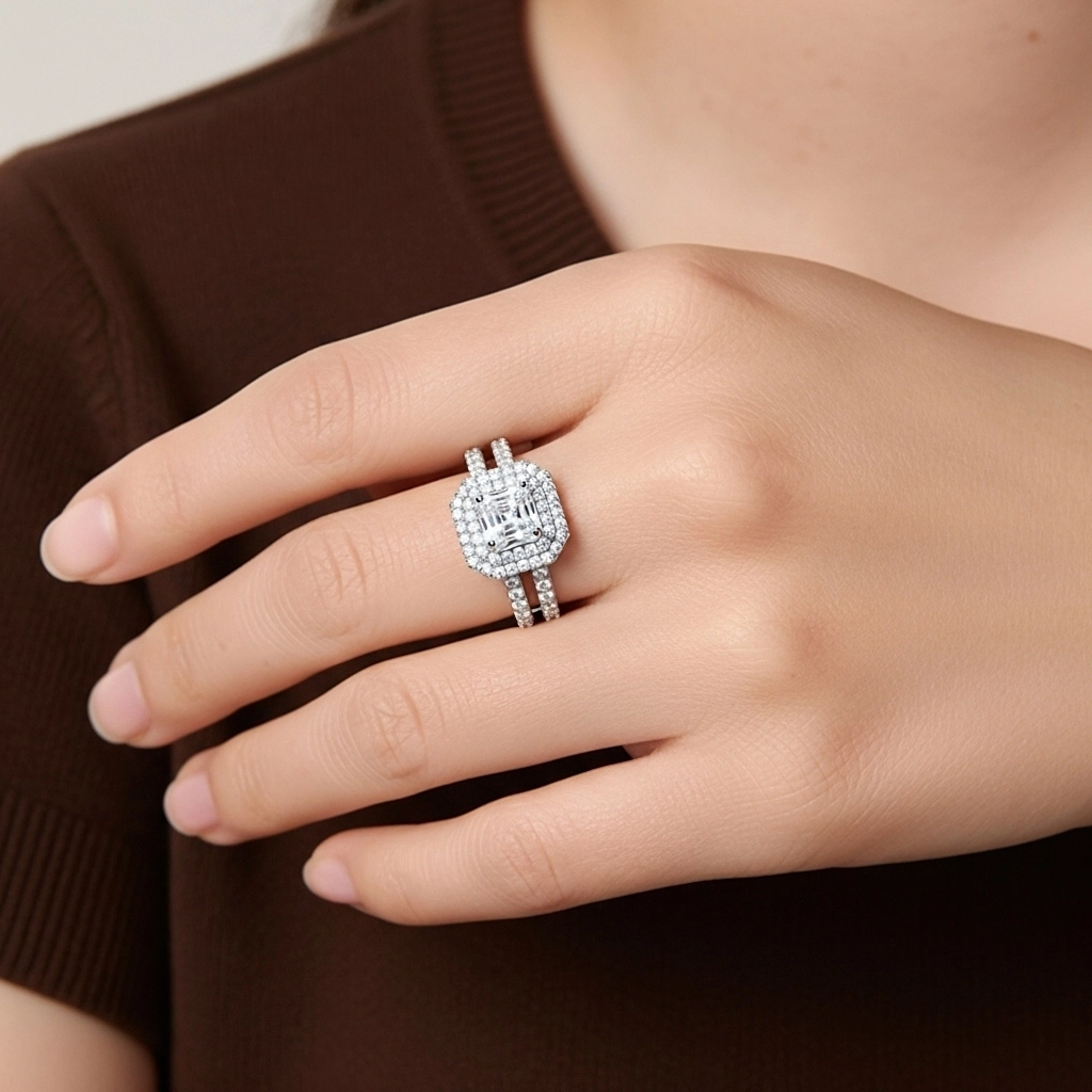 1.00ct Moissanite Wedding Ring Set 14K White Gold