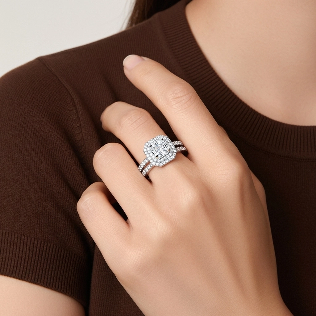 1.00ct Moissanite Wedding Ring Set 14K White Gold