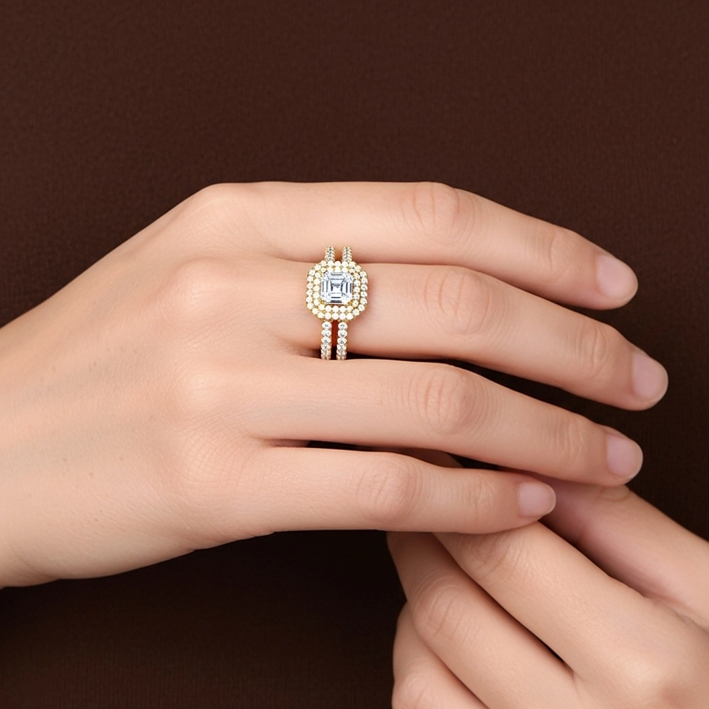 1.00ct Moissanite Wedding Ring Set 925 Sterling Silver