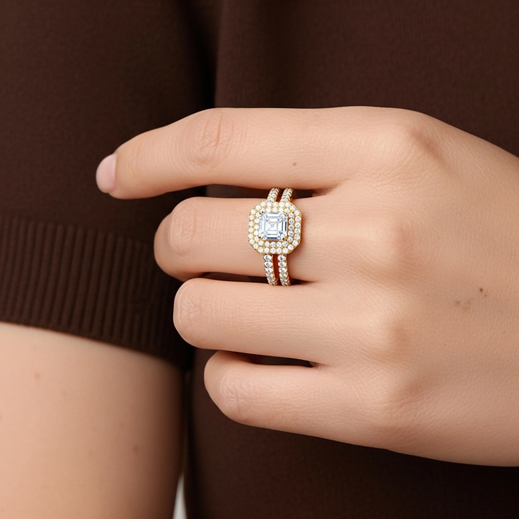 1.00ct Moissanite Wedding Ring Set 925 Sterling Silver