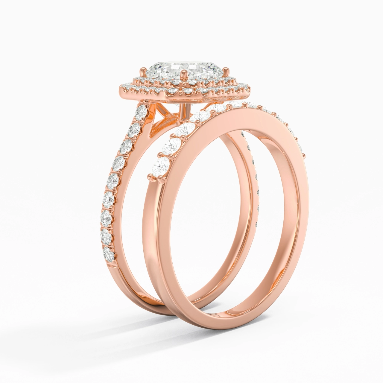 1.00ct Moissanite Wedding Ring Set 14K Rose Gold