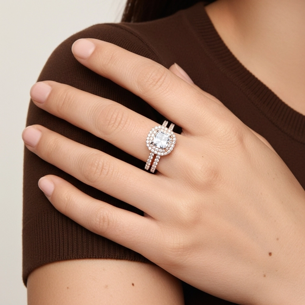 1.00ct Moissanite Wedding Ring Set 18K Rose Gold