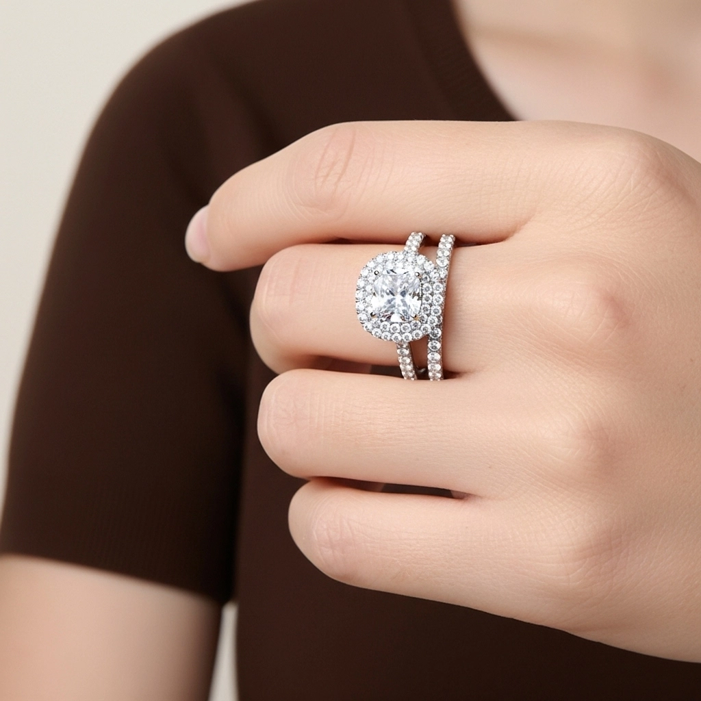 1.00ct Moissanite Wedding Ring Set 18K White Gold