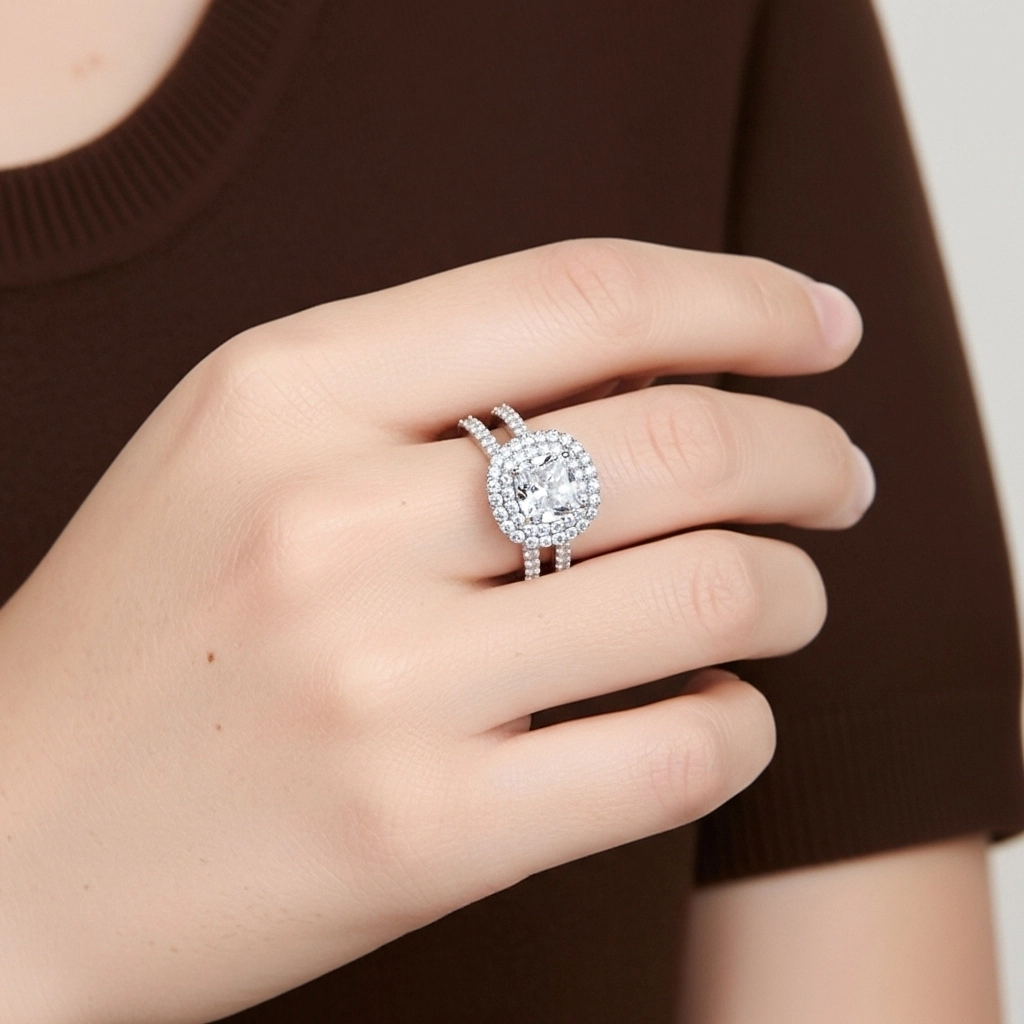 1.00ct Moissanite Wedding Ring Set 18K White Gold