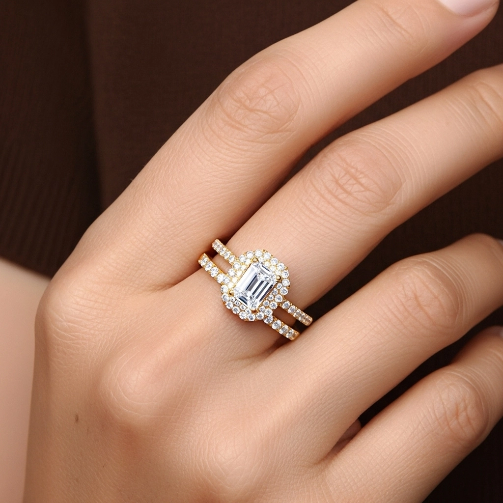 1.00ct Moissanite Wedding Ring Set 925 Sterling Silver