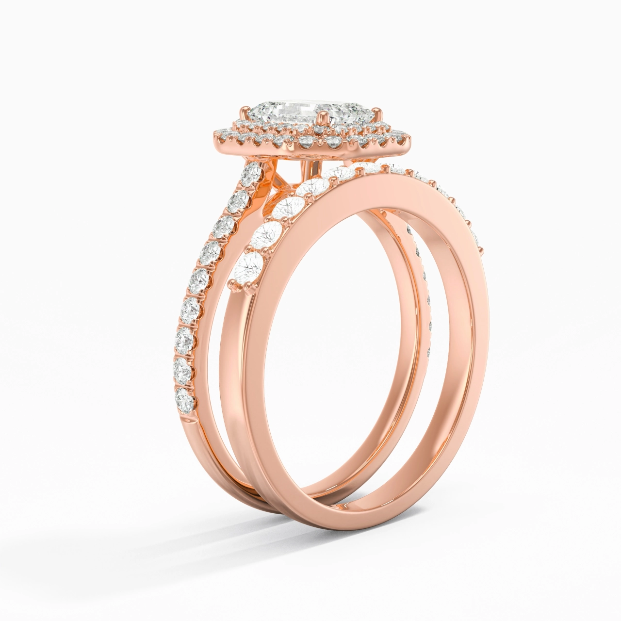 1.00ct Moissanite Wedding Ring Set 14K Rose Gold