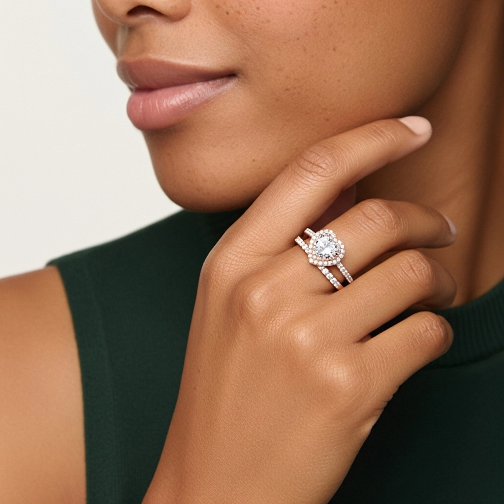 1.00ct Moissanite Wedding Ring Set 14K Rose Gold