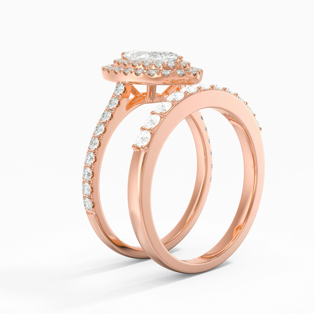 1.00ct Moissanite Wedding Ring Set 14K Rose Gold