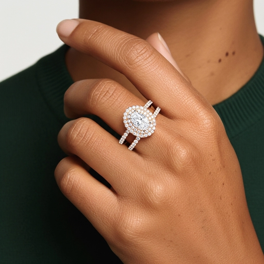 1.00ct Moissanite Wedding Ring Set 18K Rose Gold