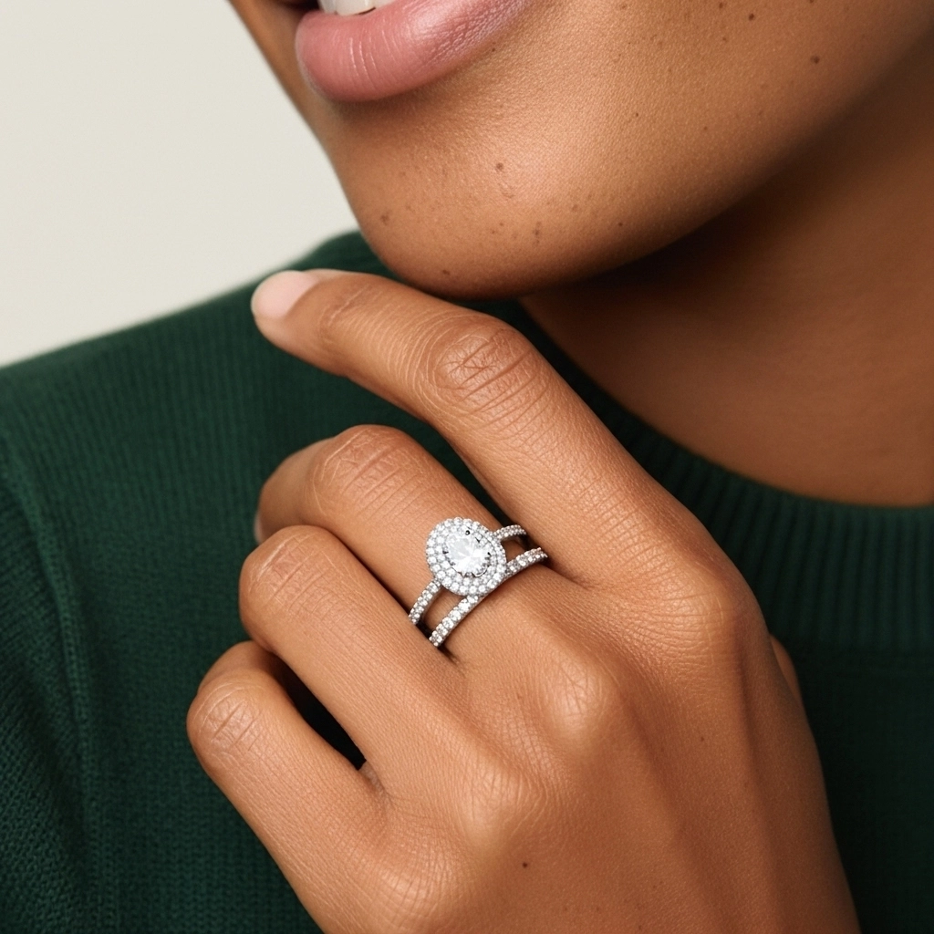 1.00ct Moissanite Wedding Ring Set 18K White Gold