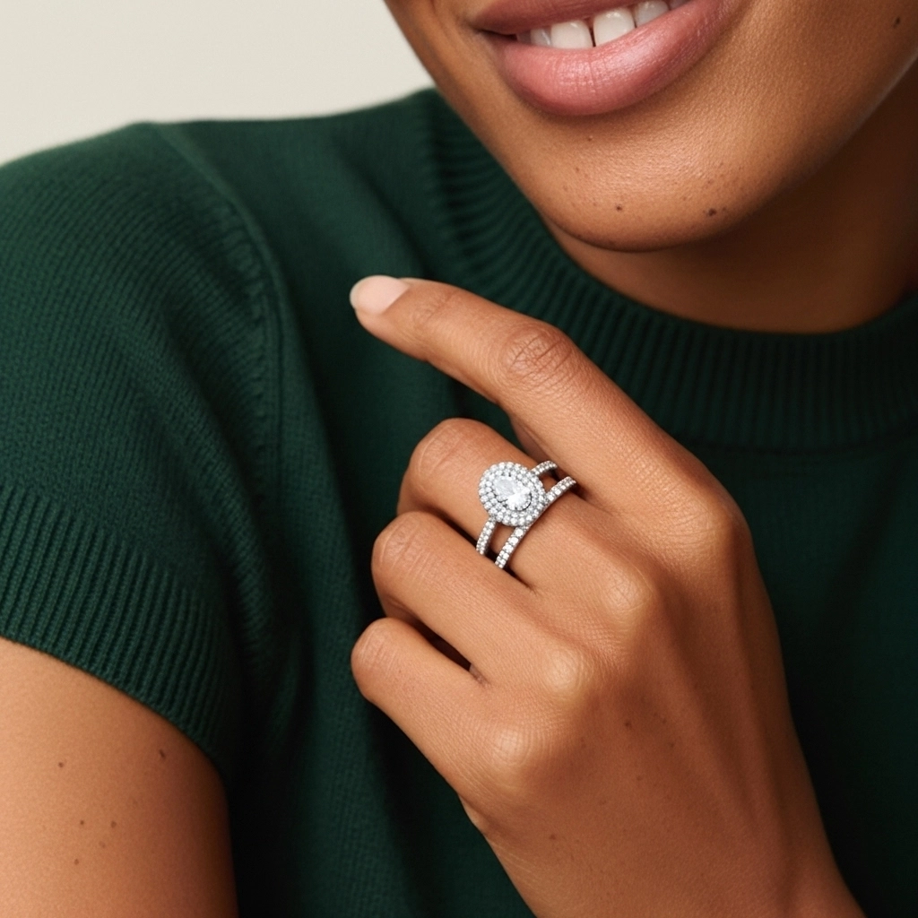 1.00ct Moissanite Wedding Ring Set 18K White Gold