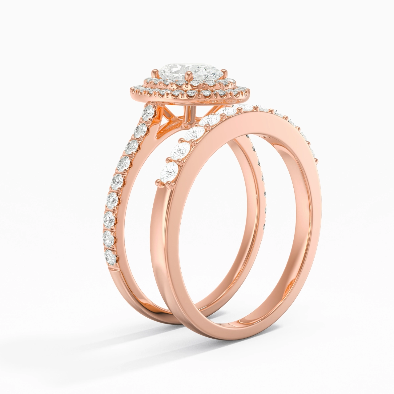 1.00ct Moissanite Wedding Ring Set 18K Rose Gold