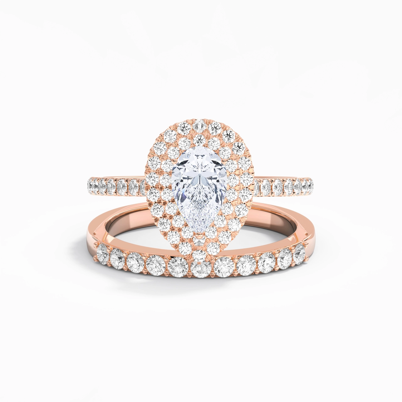 1.00ct Moissanite Wedding Ring Set 14K Rose Gold