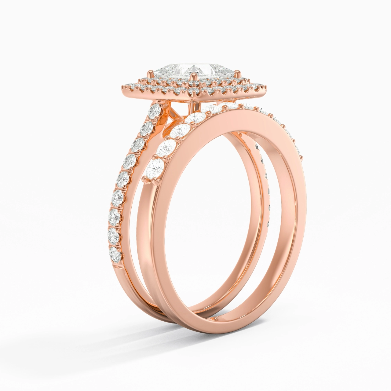 1.00ct Moissanite Wedding Ring Set 14K Rose Gold