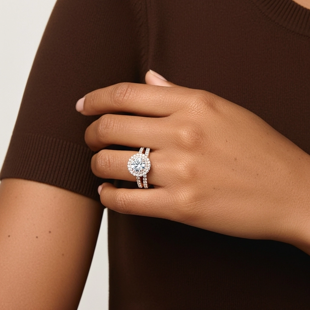 1.00ct Moissanite Wedding Ring Set 925 Sterling Silver