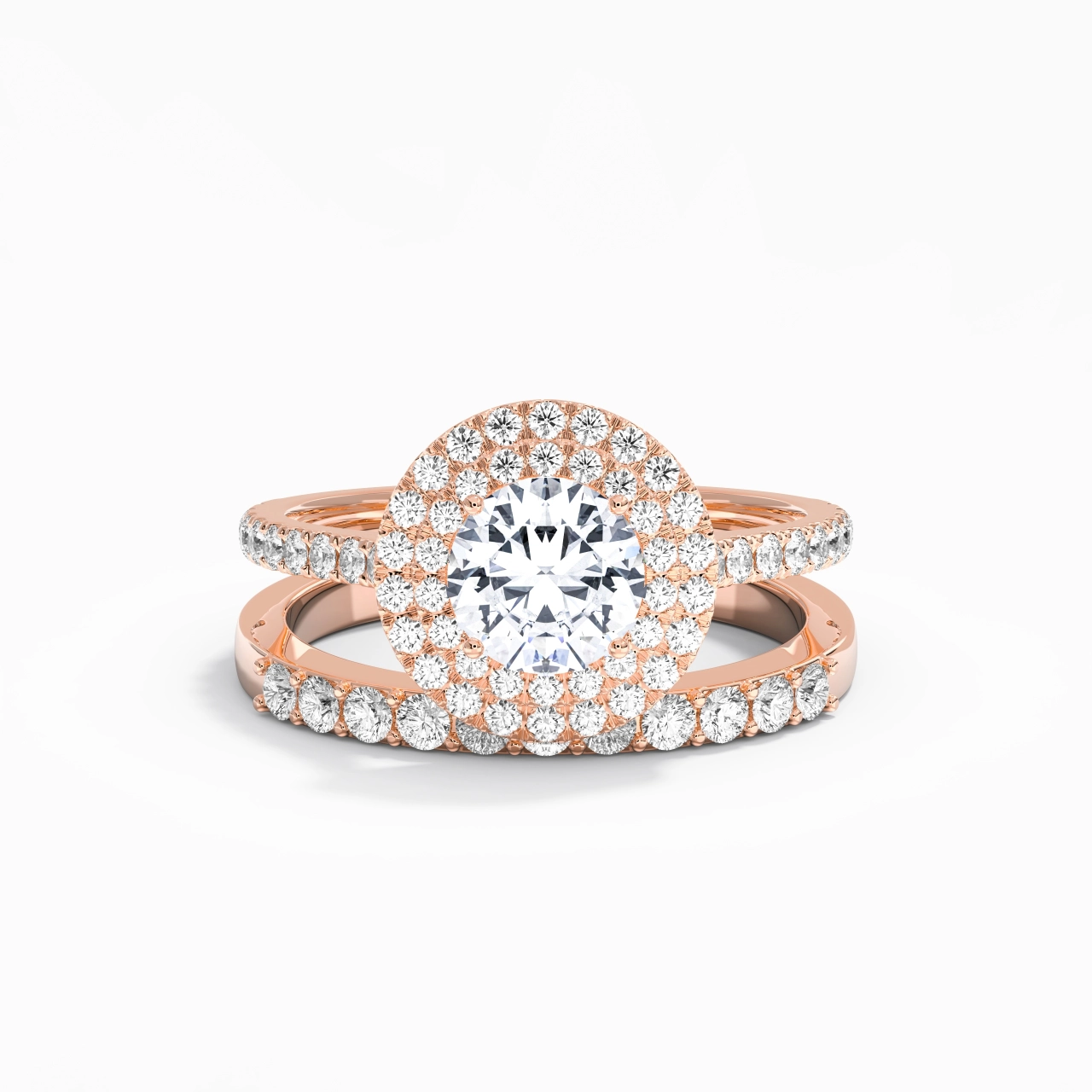 1.00ct Moissanite Wedding Ring Set 14K Rose Gold