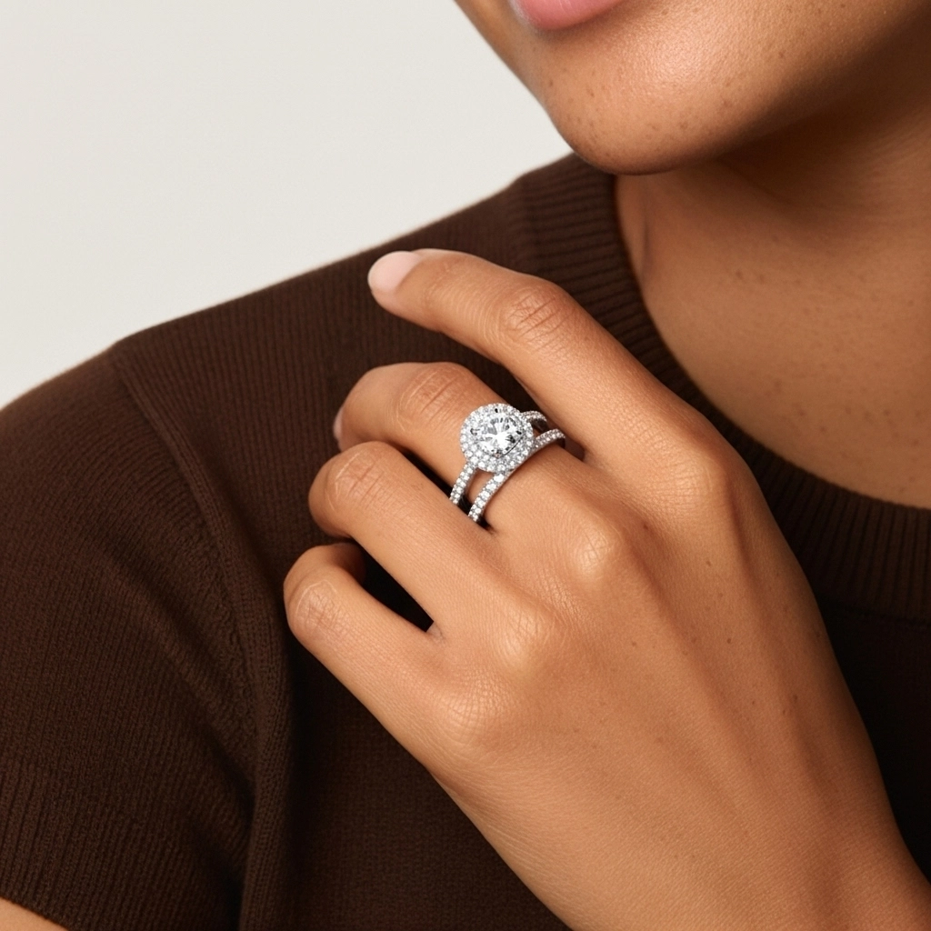 1.00ct Moissanite Wedding Ring Set Platinum