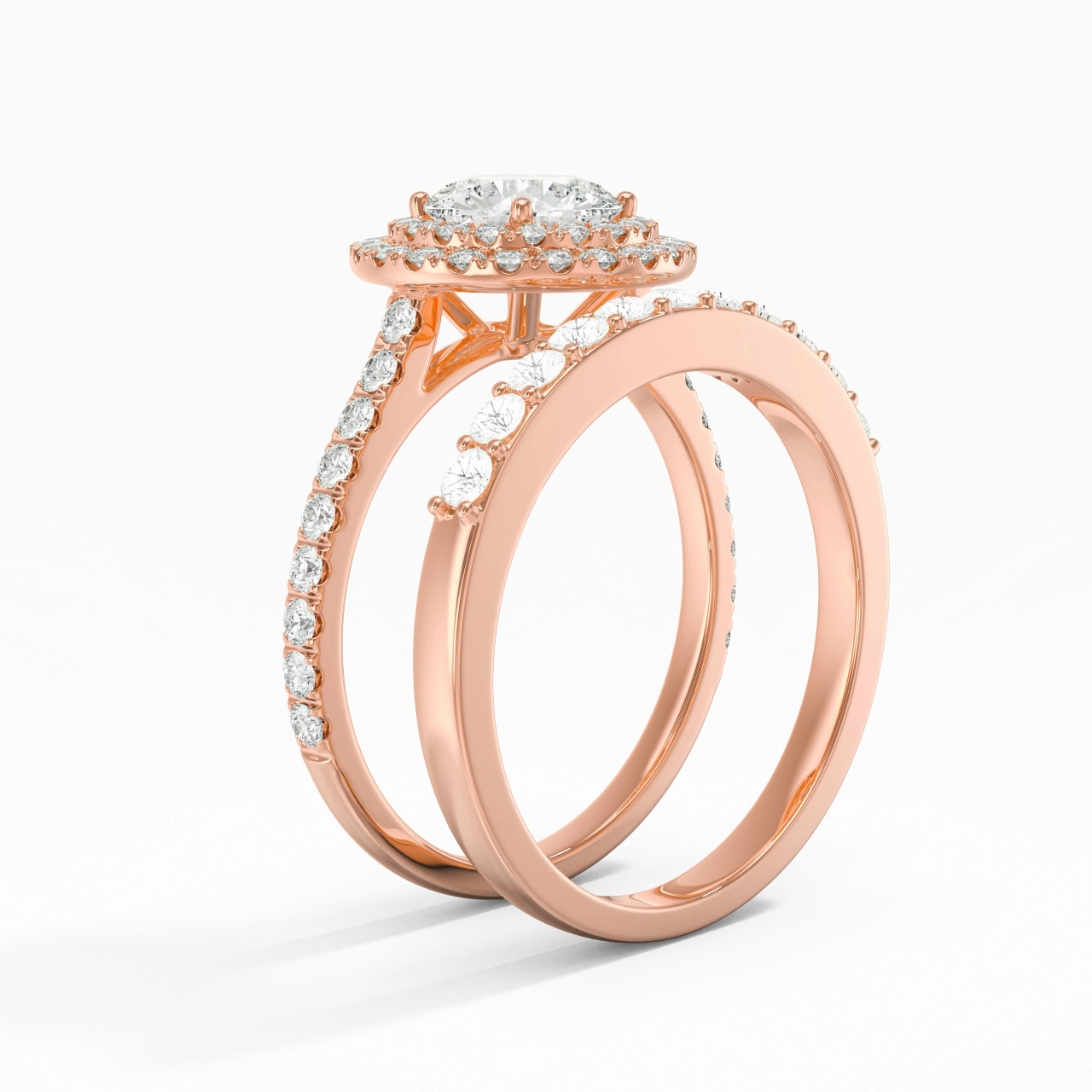 1.00ct Moissanite Wedding Ring Set 14K Rose Gold