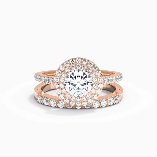 1.00ct Round Moissanite Wedding Ring Set 925 Sterling Silver Double Halo Art Deco Straight Shank