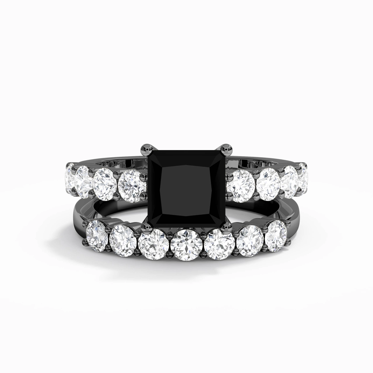 Argent sterling 925 Pavé Tige Traditionnelle Ensemble d'alliances