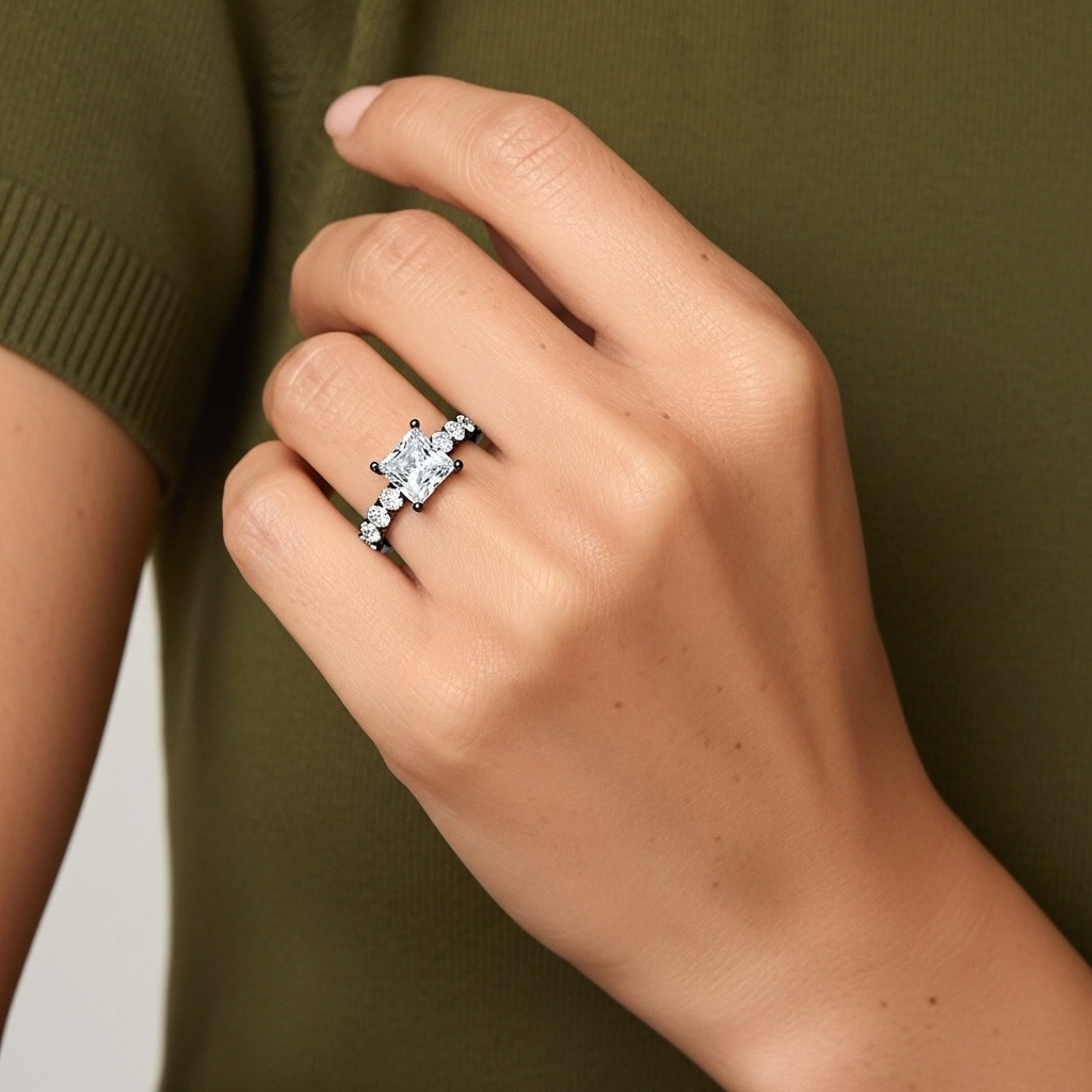 Argent sterling 925 Pavé Tige Traditionnelle Ensemble d'alliances