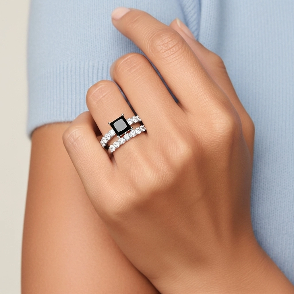 Argent sterling 925 Pavé Tige Traditionnelle Ensemble d'alliances