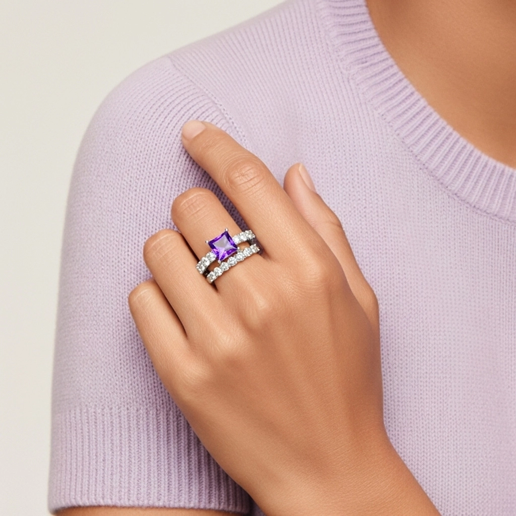 925 Sterling Silver Pavé Traditional Shank Wedding Ring Set