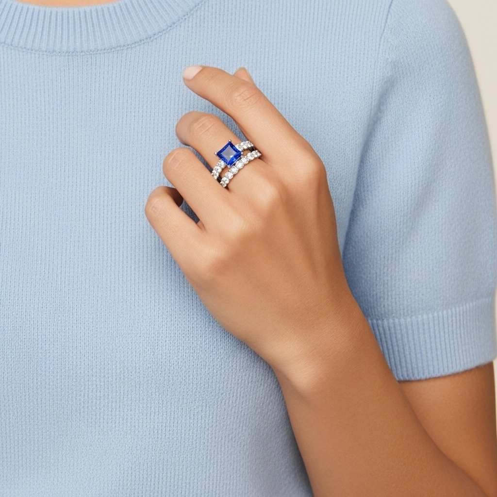 925 Sterling Silver Pavé Traditional Shank Wedding Ring Set