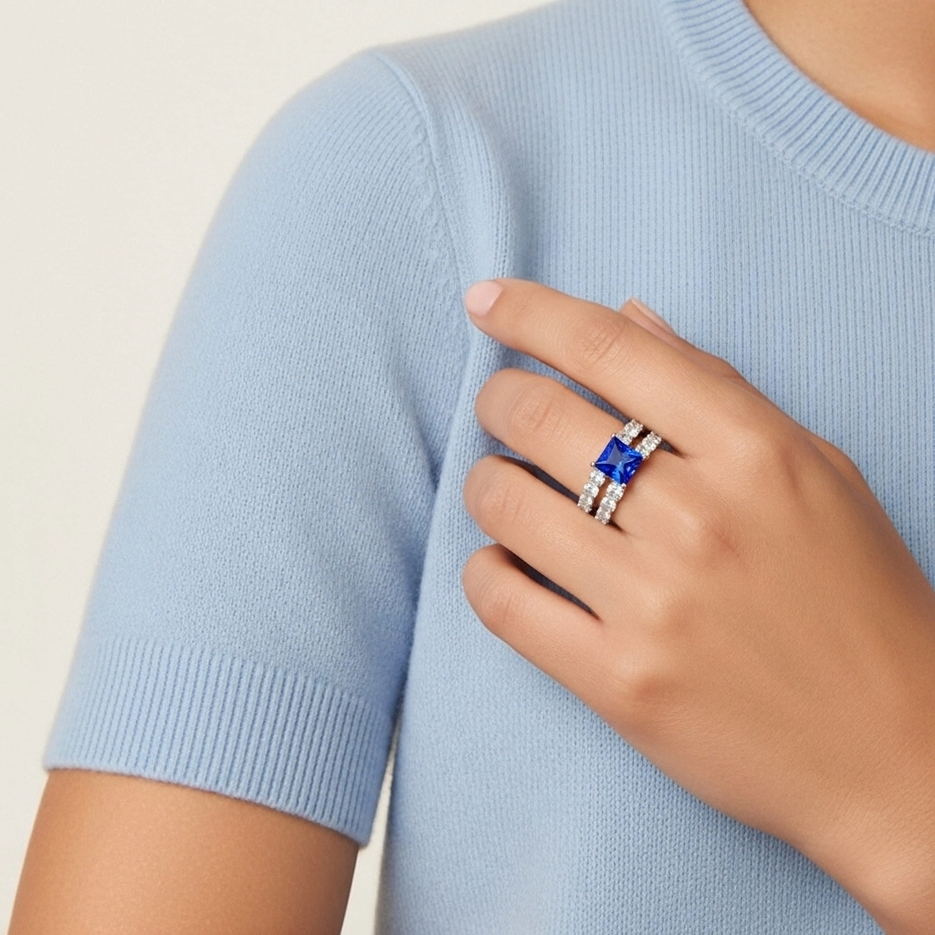 925 Sterling Silver Pavé Traditional Shank Wedding Ring Set